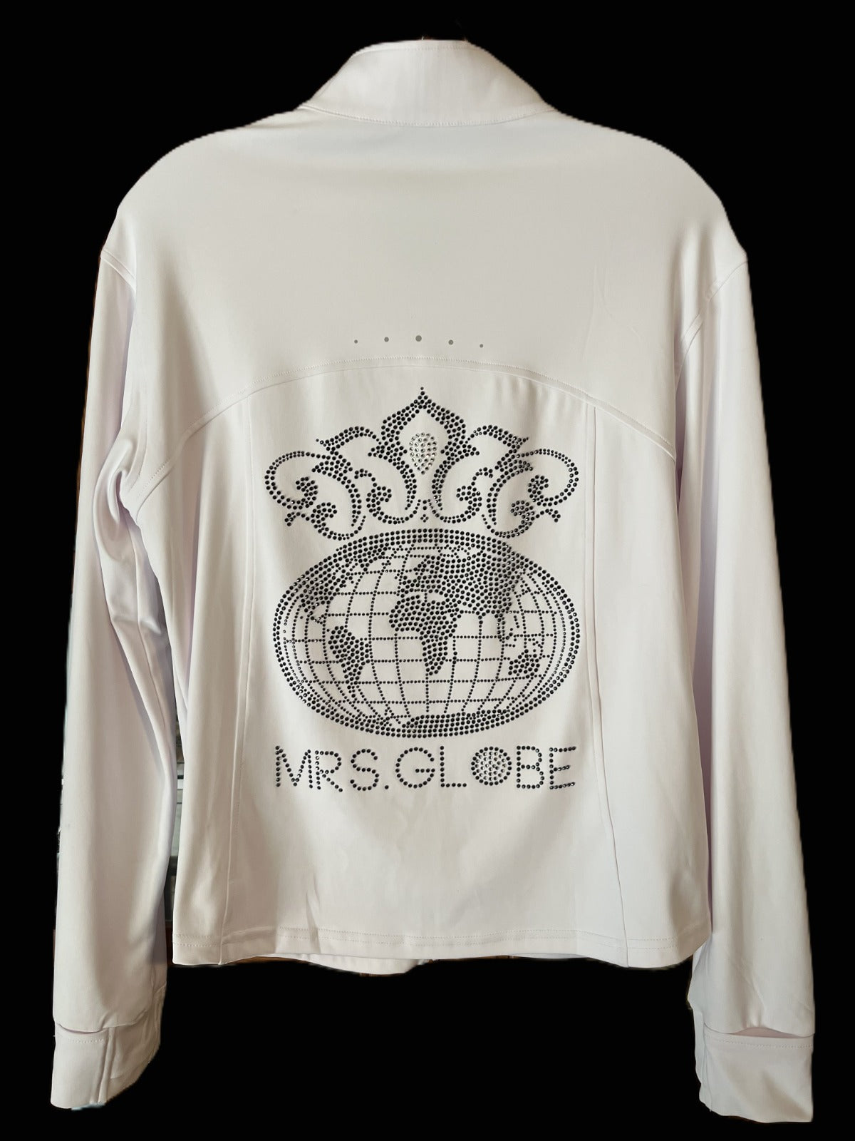Mrs. Globe Custom White Jacket in Rhinestones