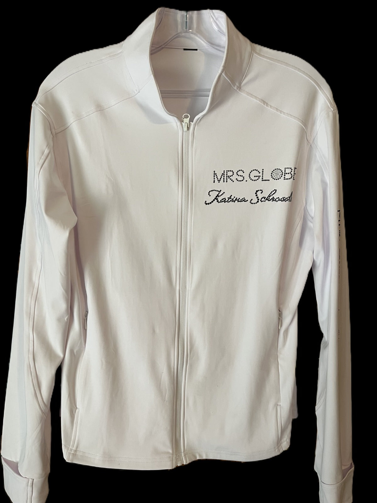 Mrs. Globe Custom White Jacket in Rhinestones