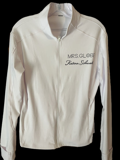 Mrs. Globe Custom White Jacket in Rhinestones